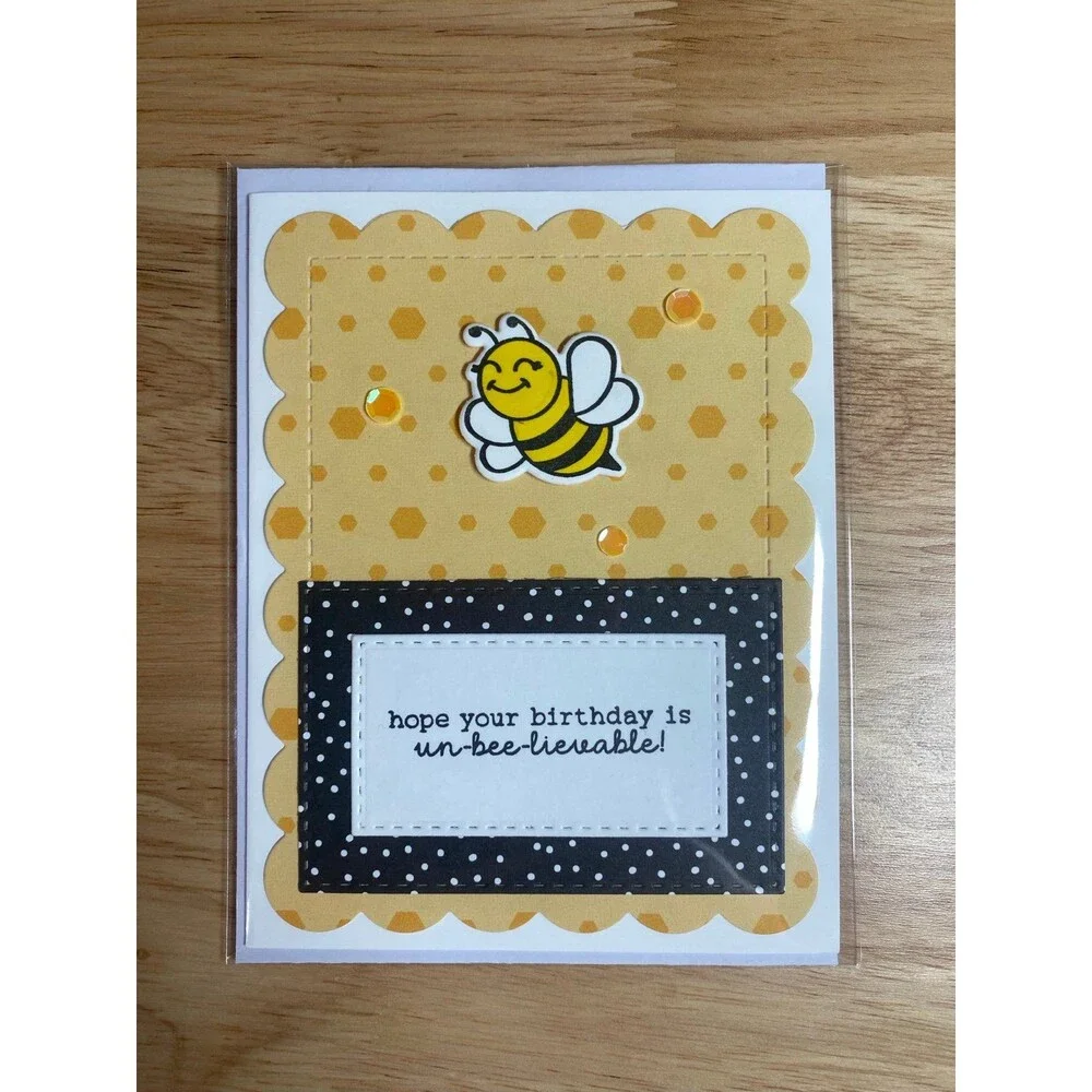 Bee Happy Birthday Greeting Card – Handmade A2 Card – Birthday Blank Card